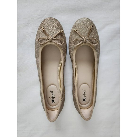 Xappeal Women's Gold TINE Classic Round Toe Bow Ballet Flat Shoes Size 10M - Picture 5 of 16